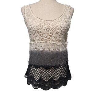 American Eagle Crochet‎ Ombre Tank Top Cream Grey Black Lace Boho Sleeveless S